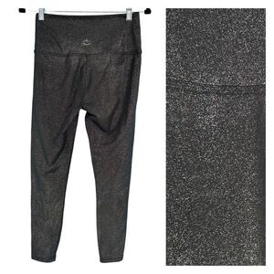 Beyond Yoga Women's Glitter High Rise Ankle Leggings Silver Metallic Black Large
